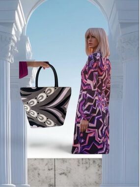 Emilio Pucci Purple Black Floral-Print Tote